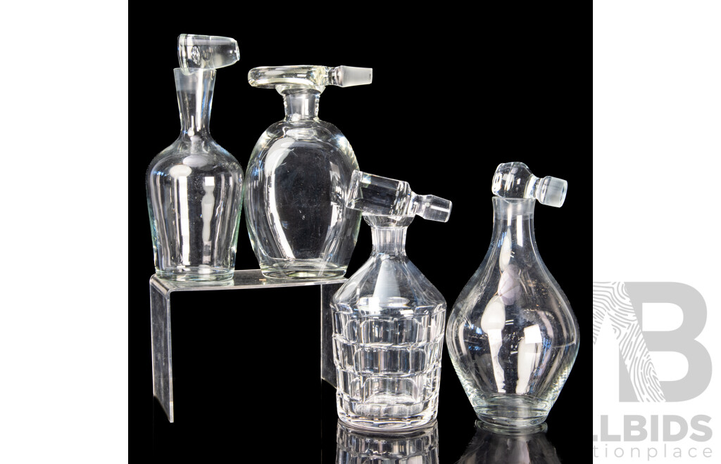 Collection Vintage Crystal & Glass Decanters with Stoppers Including Two Mid Century Examples