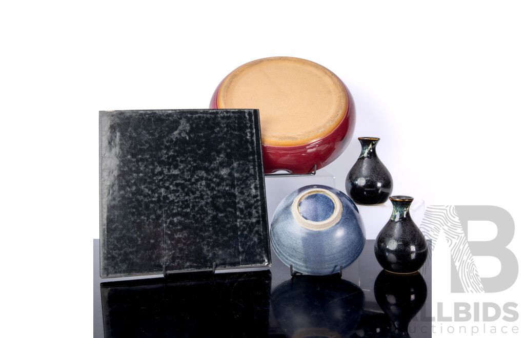 Four Pieces Studio Pottery by or in the Style of Shigeo Shiga, by Vendor Repute, Along with Shiga the Potter 1982 Hardcover with Dust Jacket