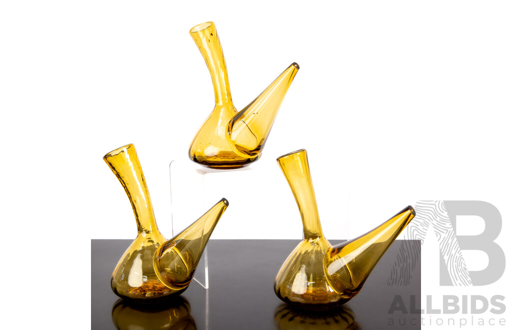 Set Three Mid Century Hand Made Studio Amber Porrón Style Wine Pitchers