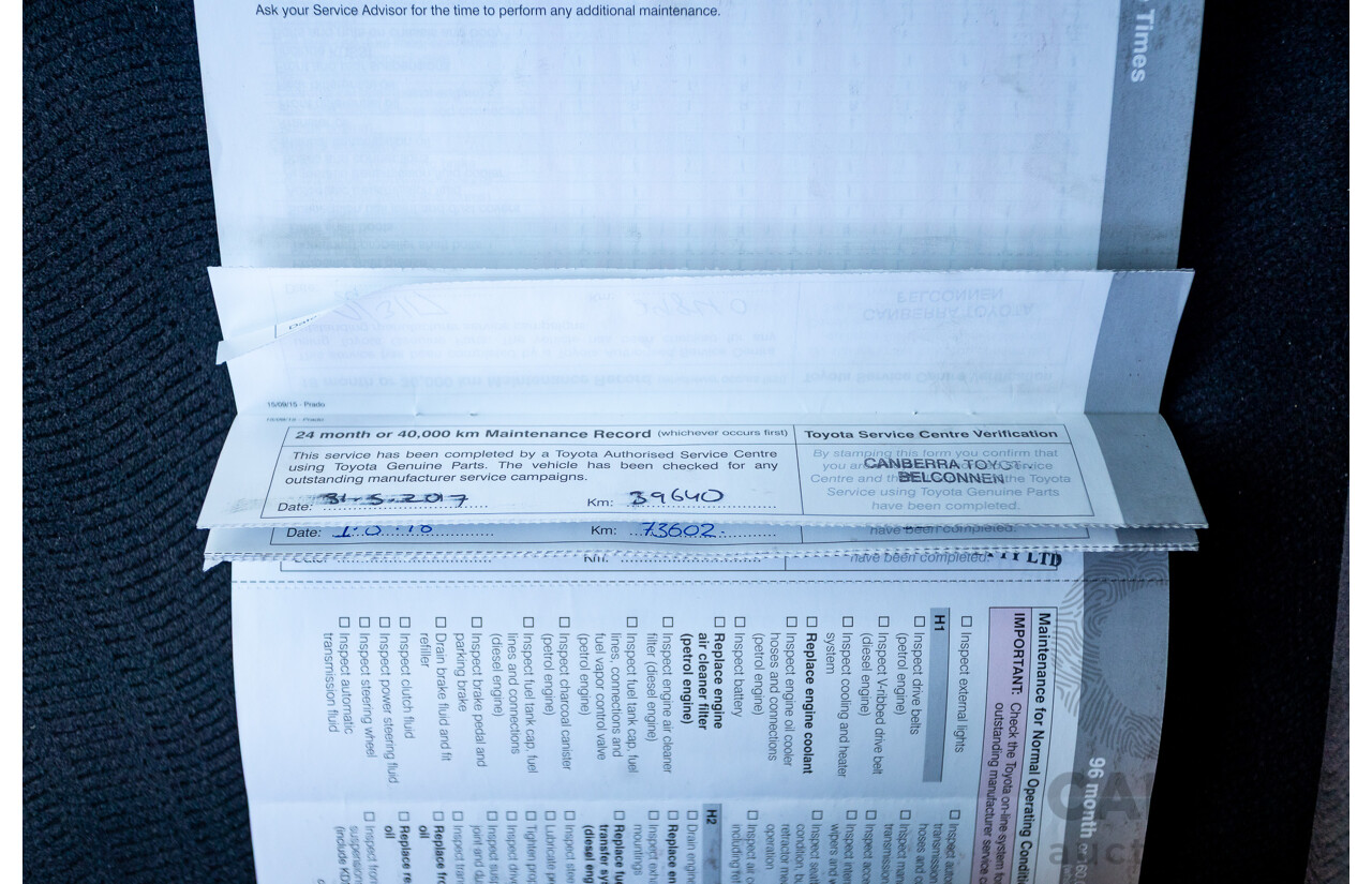 03/2016 Toyota Landcruiser PRADO GXL (4x4) GDJ150R MY16 4D Wagon White Turbo Diesel 2.8L - 7 Seats