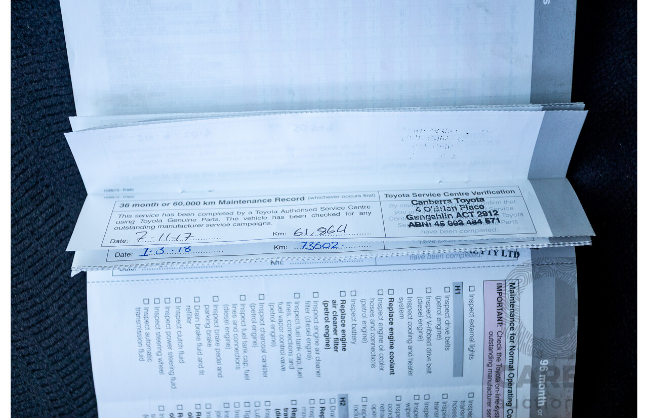 03/2016 Toyota Landcruiser PRADO GXL (4x4) GDJ150R MY16 4D Wagon White Turbo Diesel 2.8L - 7 Seats