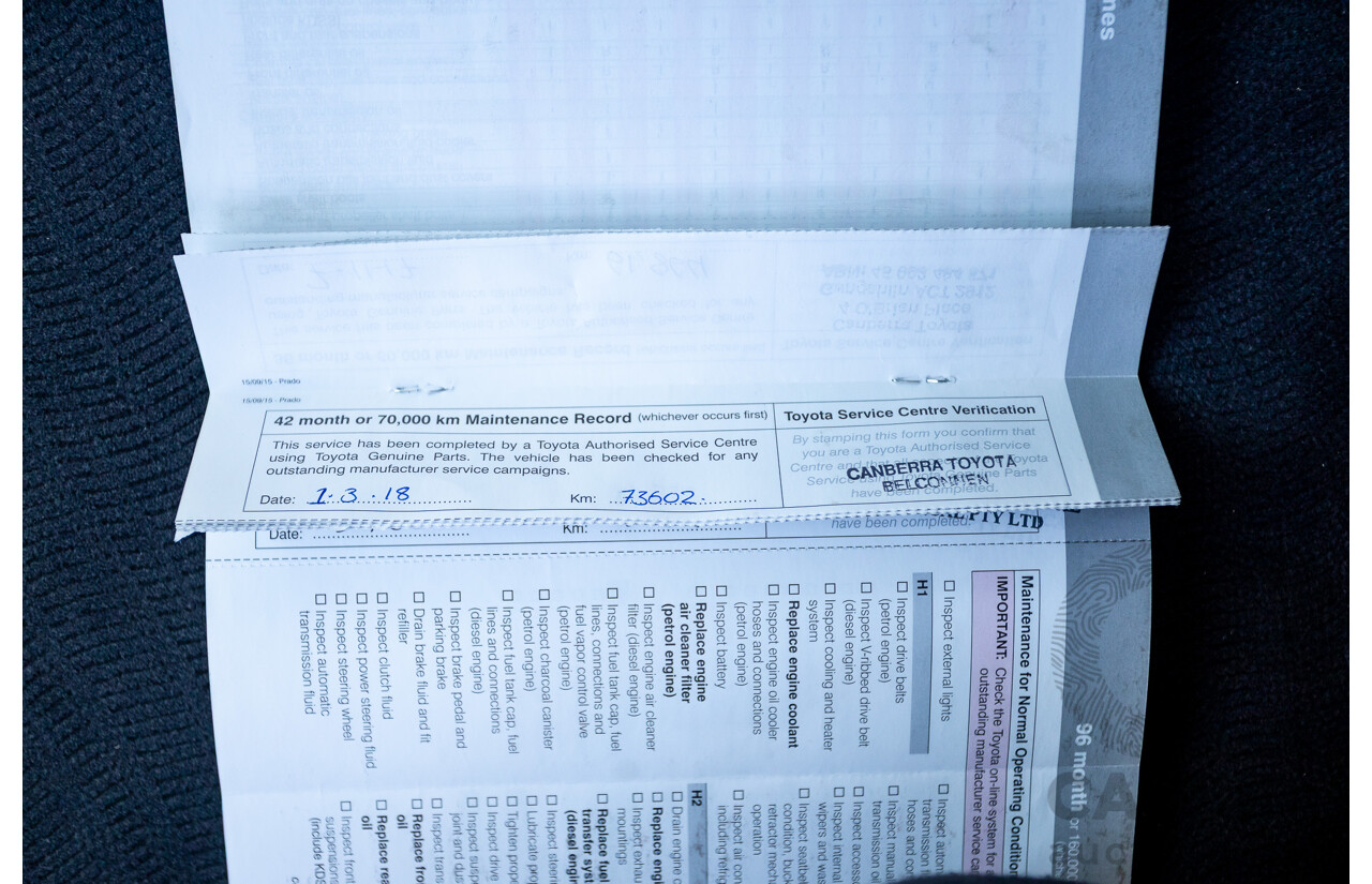 03/2016 Toyota Landcruiser PRADO GXL (4x4) GDJ150R MY16 4D Wagon White Turbo Diesel 2.8L - 7 Seats