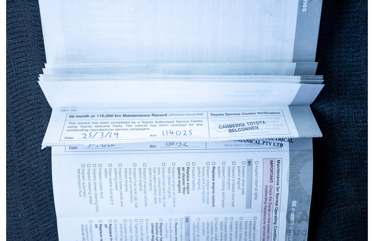 03/2016 Toyota Landcruiser PRADO GXL (4x4) GDJ150R MY16 4D Wagon White Turbo Diesel 2.8L - 7 Seats