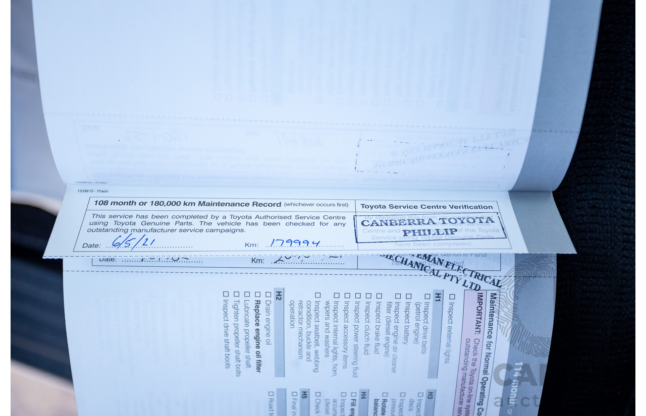 03/2016 Toyota Landcruiser PRADO GXL (4x4) GDJ150R MY16 4D Wagon White Turbo Diesel 2.8L - 7 Seats