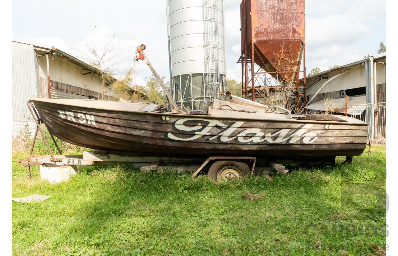 1961 Circa, Australian Made Handcrafted Wooden Clinker Ski-Boat & Trailer Rare 1 of 2, 