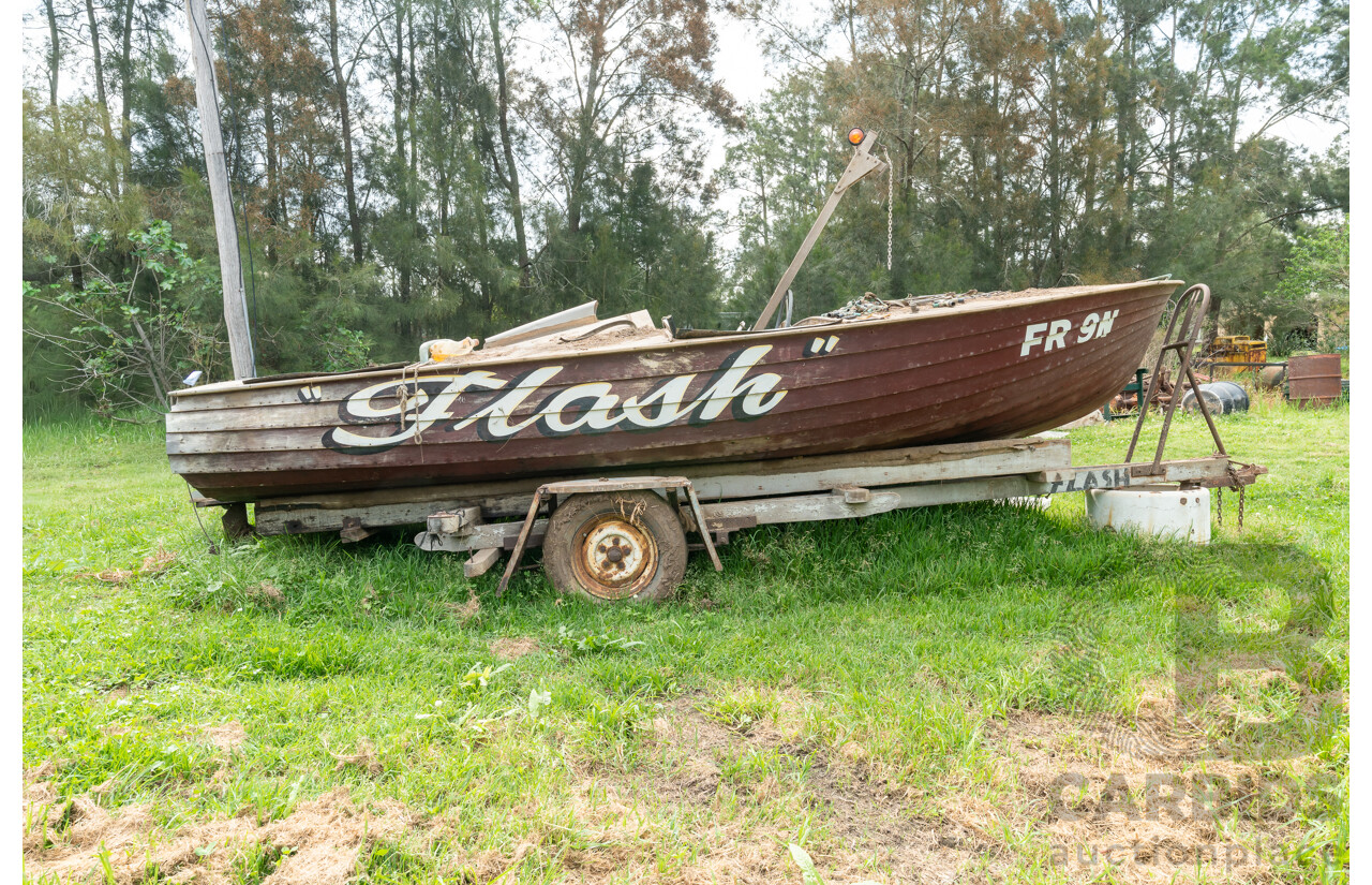 1961 Circa, Australian Made Handcrafted Wooden Clinker Ski-Boat & Trailer Rare 1 of 2, 