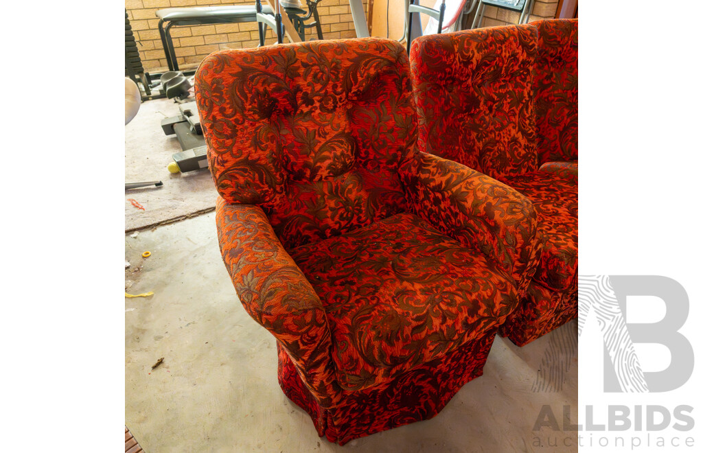 5 Piece Vintage Textured Modular Sofa with 2 Single Seater Rocking Armchairs & Small Ottoman/ Footstool