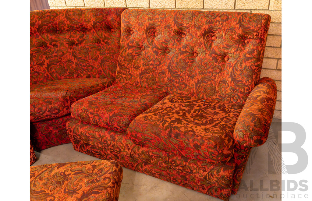 5 Piece Vintage Textured Modular Sofa with 2 Single Seater Rocking Armchairs & Small Ottoman/ Footstool