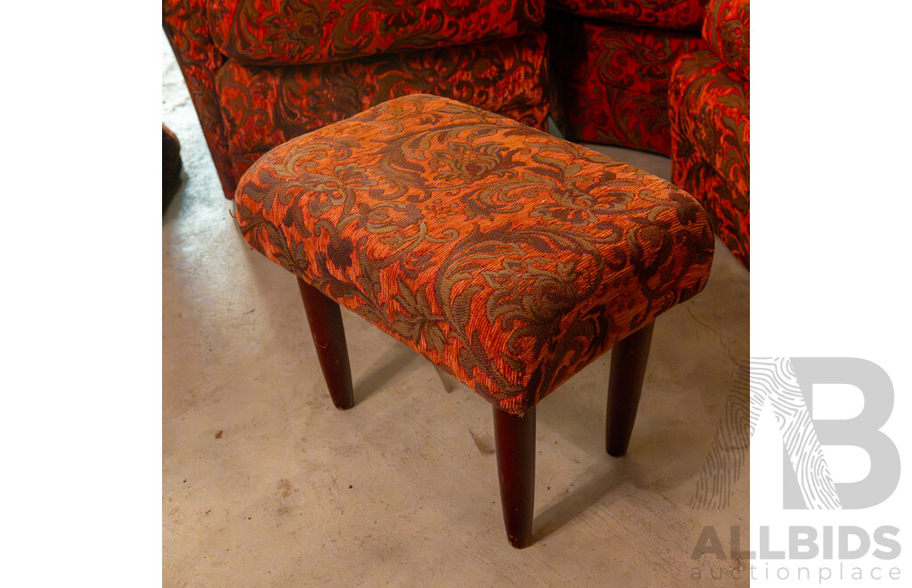 5 Piece Vintage Textured Modular Sofa with 2 Single Seater Rocking Armchairs & Small Ottoman/ Footstool