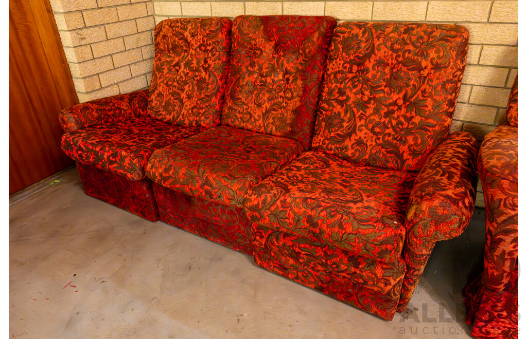 5 Piece Vintage Textured Modular Sofa with 2 Single Seater Rocking Armchairs & Small Ottoman/ Footstool