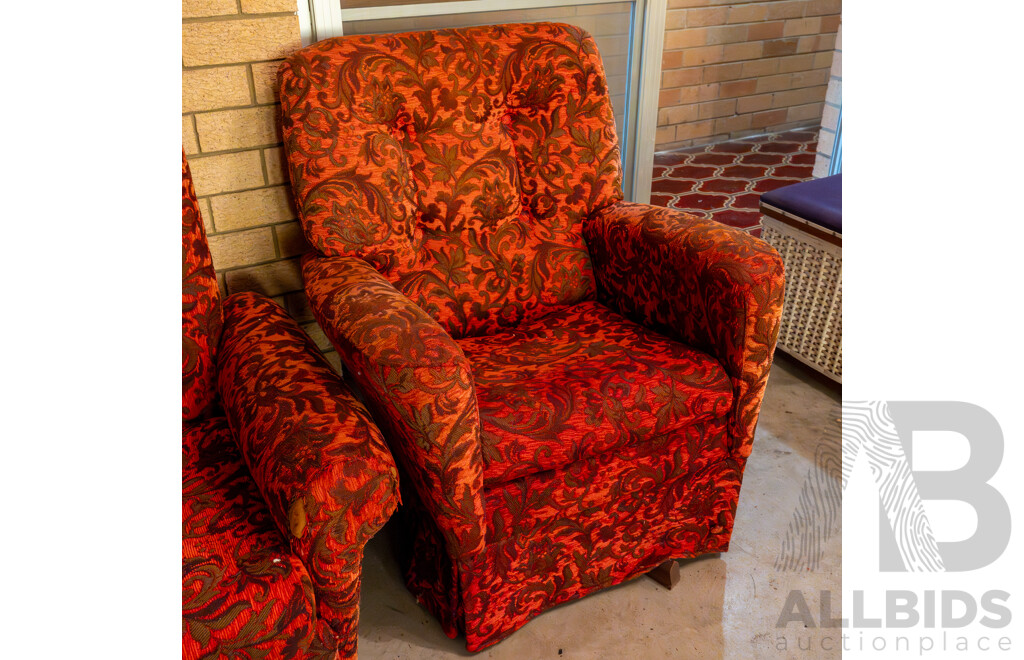 5 Piece Vintage Textured Modular Sofa with 2 Single Seater Rocking Armchairs & Small Ottoman/ Footstool