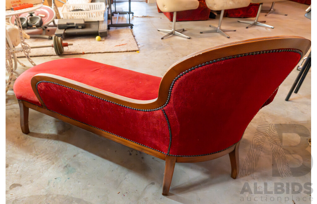 Lady in Red Victorian Style Mahogany Maroon Velour Button Backed Chaise Lounge