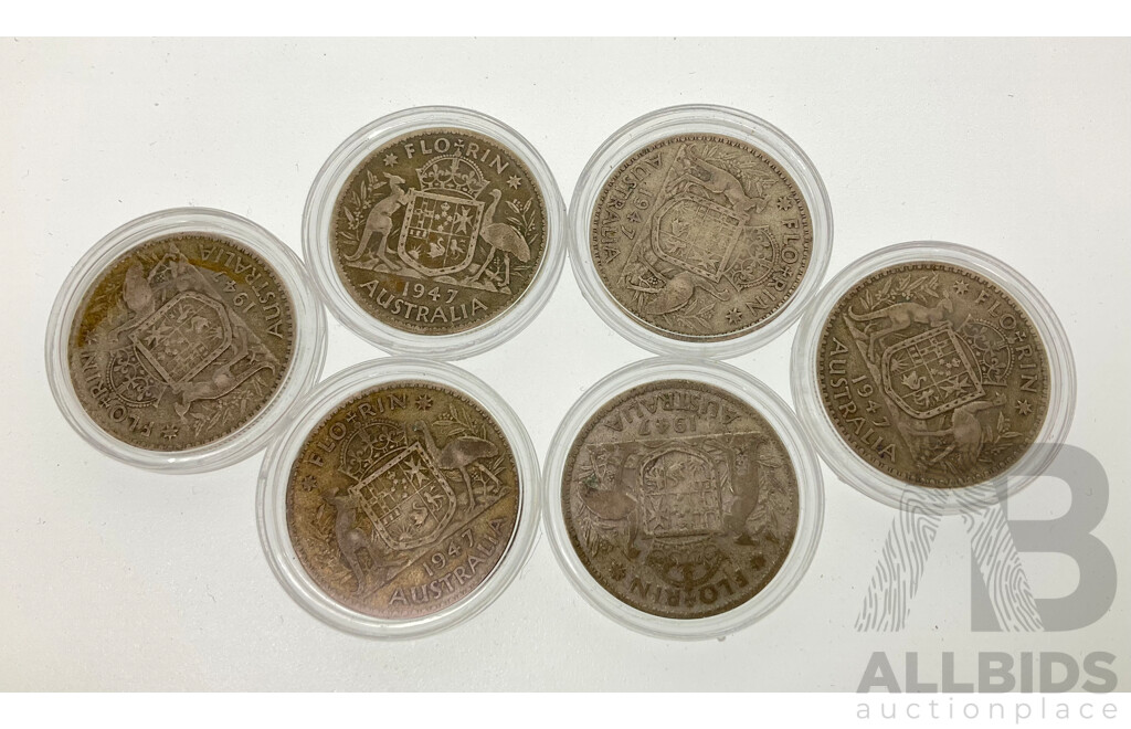 Six Australian 1947 Silver Florins .500