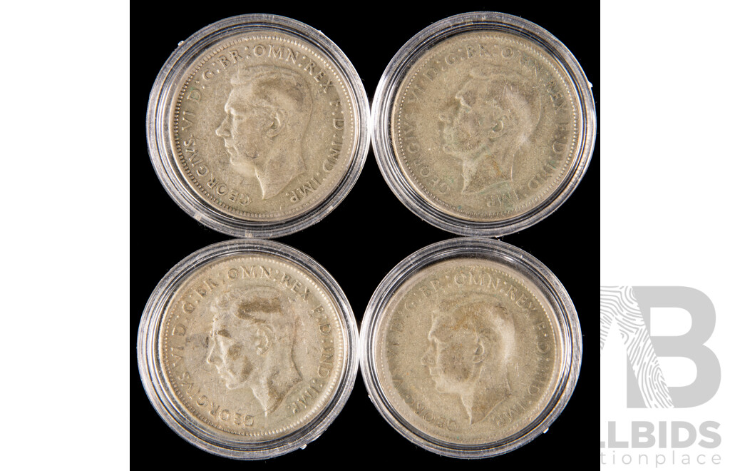 Four Australian Silver KGVI Florins, Two 1946 and Two 1947  .500