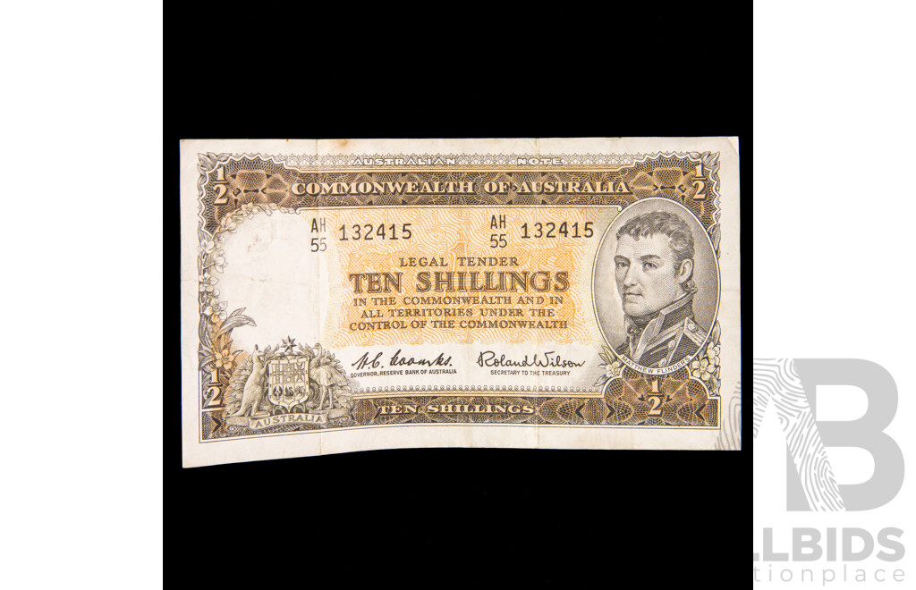 Australian 1961 Ten Shillings Note Coombs/Wilson, R17 AH55 132415
