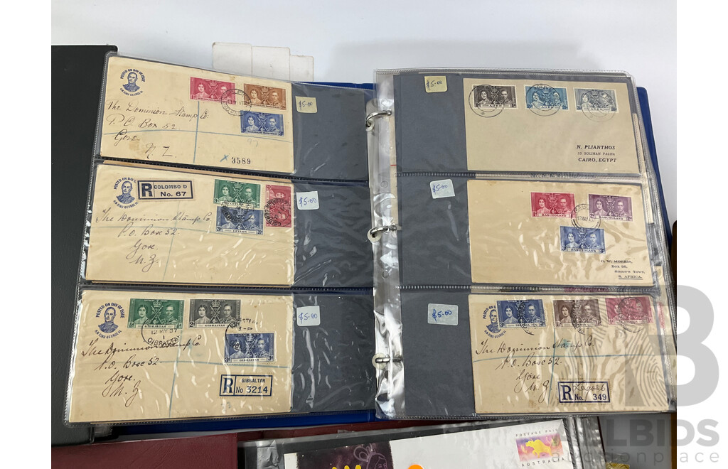Album of Vintage International Army and Coronation Covers, International Post Cards, Australian First Day Covers
