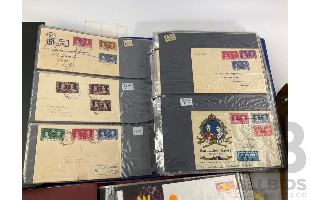 Album of Vintage International Army and Coronation Covers, International Post Cards, Australian First Day Covers