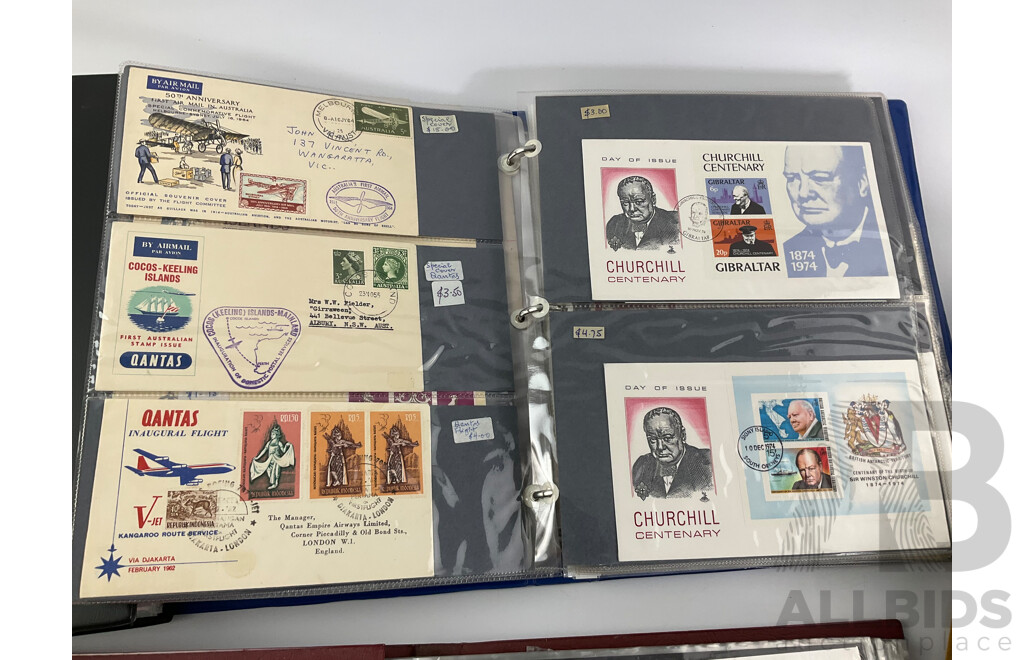 Album of Vintage International Army and Coronation Covers, International Post Cards, Australian First Day Covers