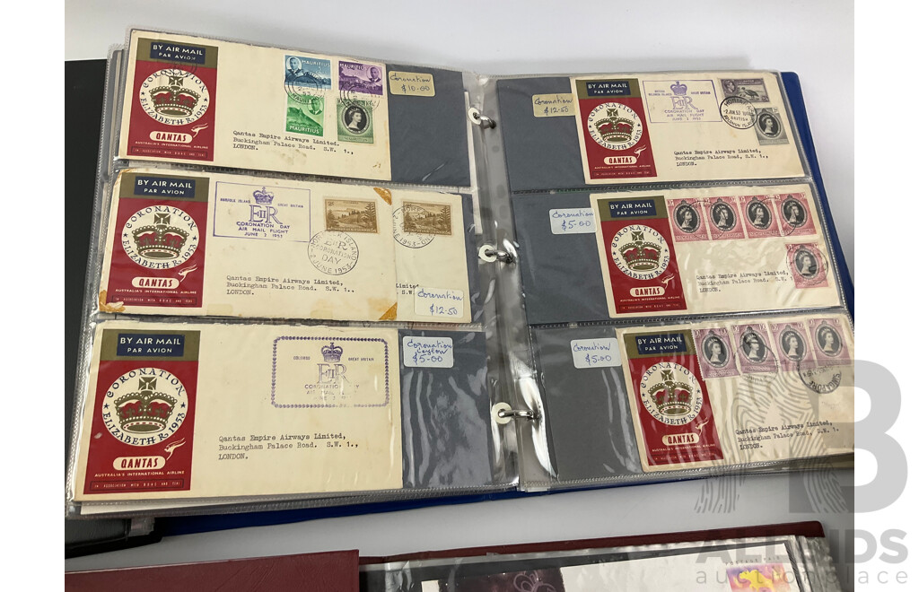 Album of Vintage International Army and Coronation Covers, International Post Cards, Australian First Day Covers