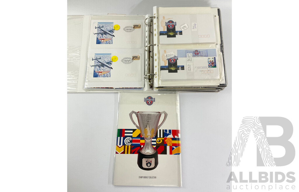 Australian 1996 AFL Centenary Stamp Booklet Collection with Album of First Day Covers Spanning 1992 to 1996