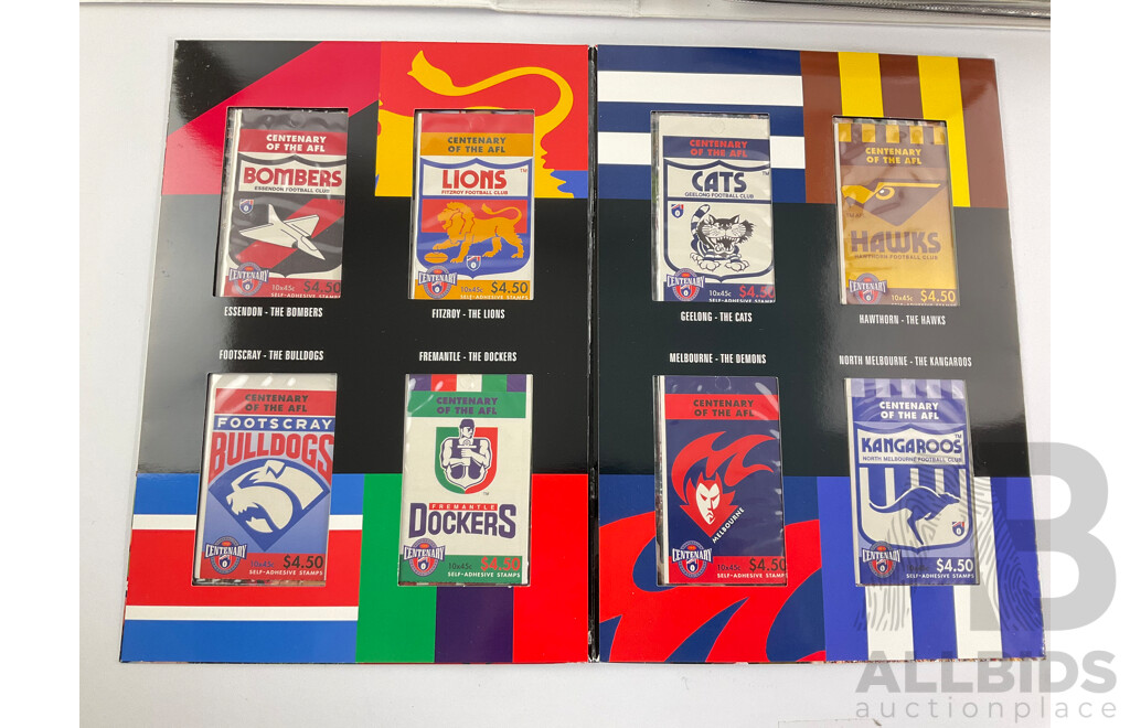 Australian 1996 AFL Centenary Stamp Booklet Collection with Album of First Day Covers Spanning 1992 to 1996