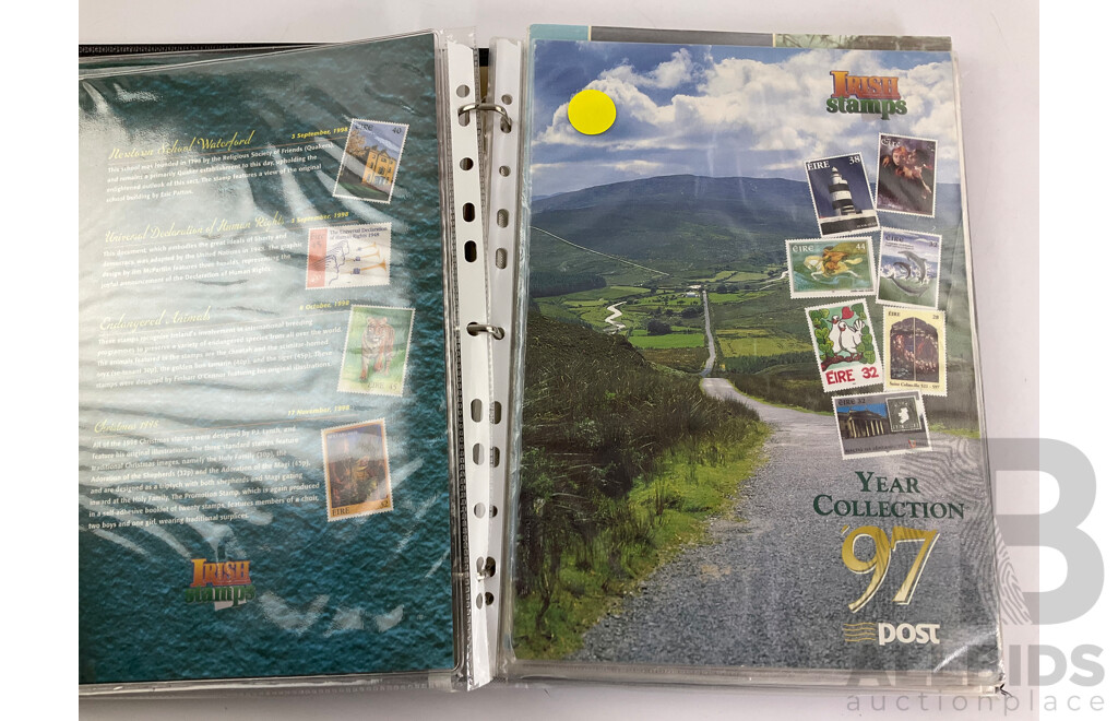 Eight Annual Stamp Albums Including Ireland 1997, 1998(2) United Nations New York 1993, 1994, 1995, 1996 1998