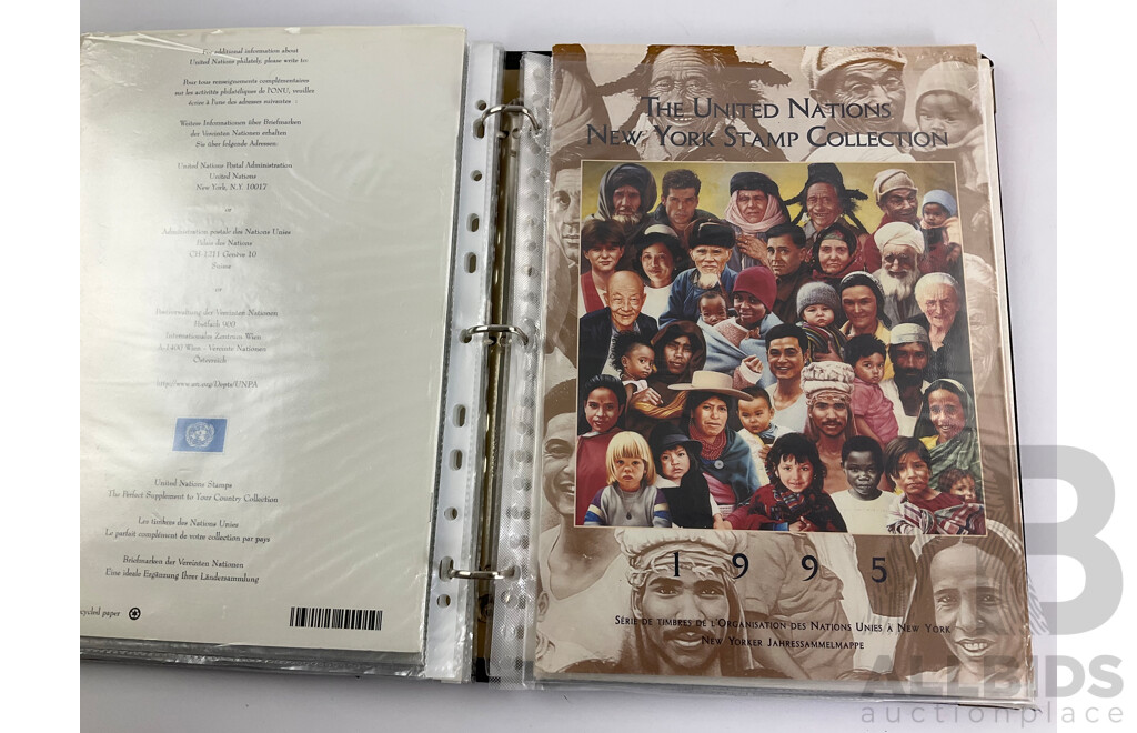 Eight Annual Stamp Albums Including Ireland 1997, 1998(2) United Nations New York 1993, 1994, 1995, 1996 1998