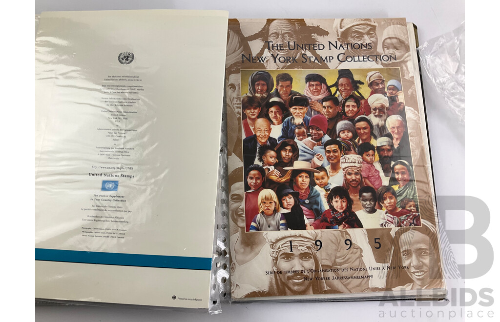 Eight Annual Stamp Albums Including Ireland 1997, 1998(2) United Nations New York 1993, 1994, 1995, 1996 1998