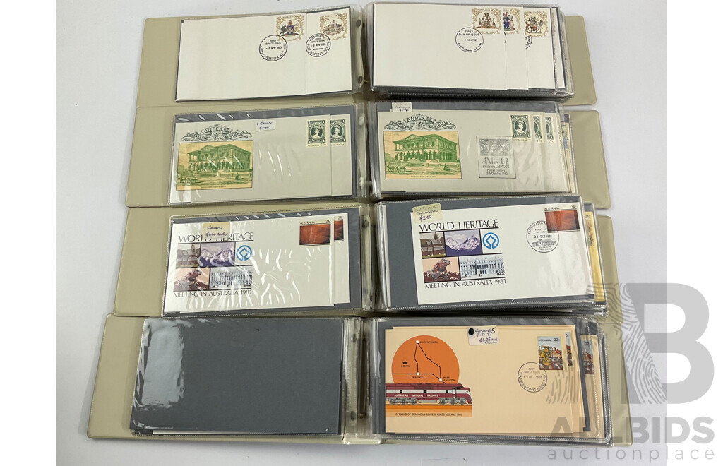 Four Alums of Australian First Day Covers and Pre-Stamped Envelopes, Examples Spanning 1980, 1981, 1982, 1983