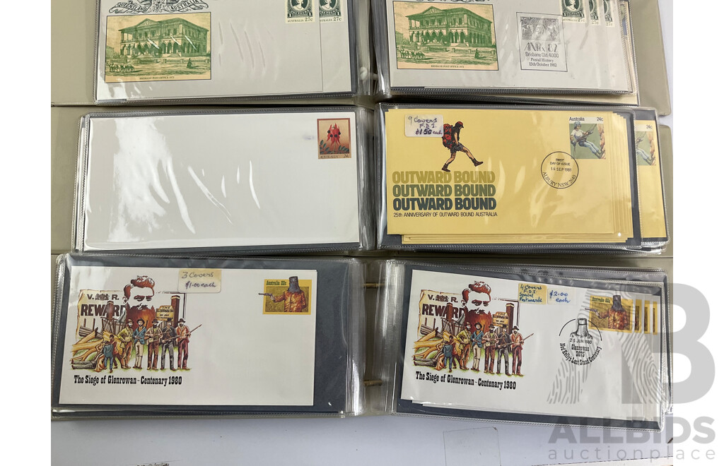 Four Alums of Australian First Day Covers and Pre-Stamped Envelopes, Examples Spanning 1980, 1981, 1982, 1983