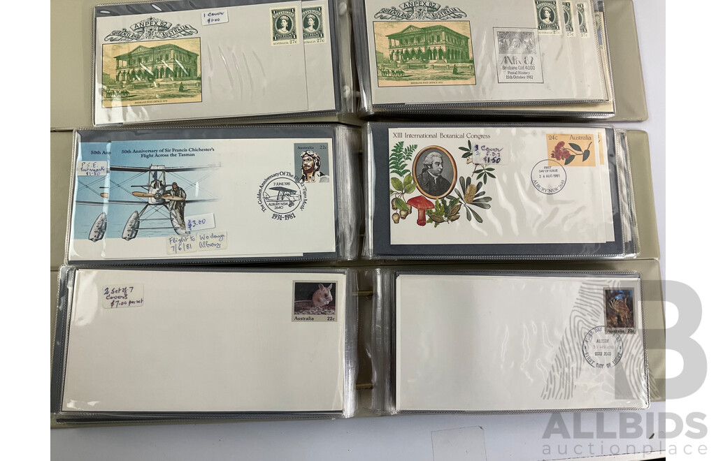Four Alums of Australian First Day Covers and Pre-Stamped Envelopes, Examples Spanning 1980, 1981, 1982, 1983