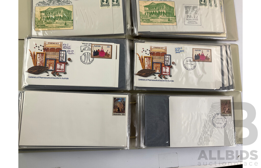 Four Alums of Australian First Day Covers and Pre-Stamped Envelopes, Examples Spanning 1980, 1981, 1982, 1983