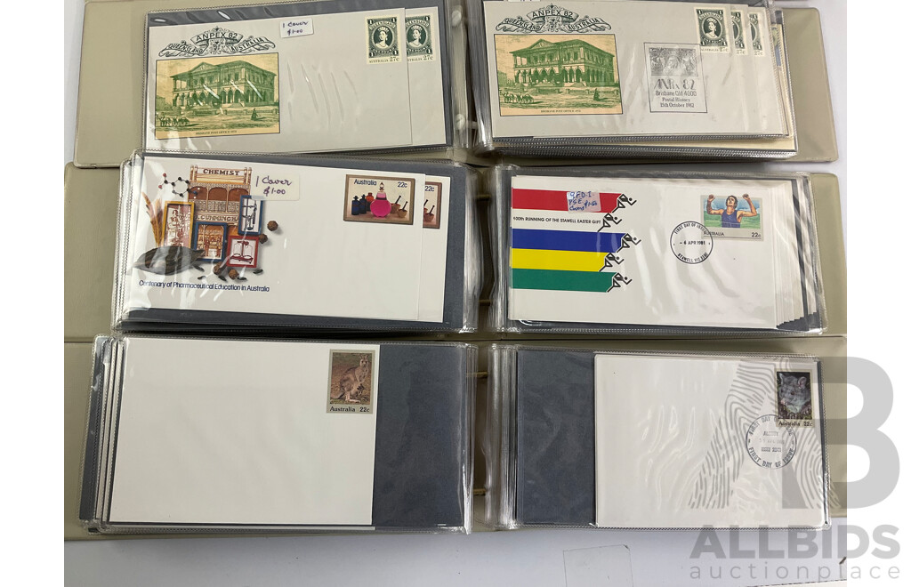 Four Alums of Australian First Day Covers and Pre-Stamped Envelopes, Examples Spanning 1980, 1981, 1982, 1983