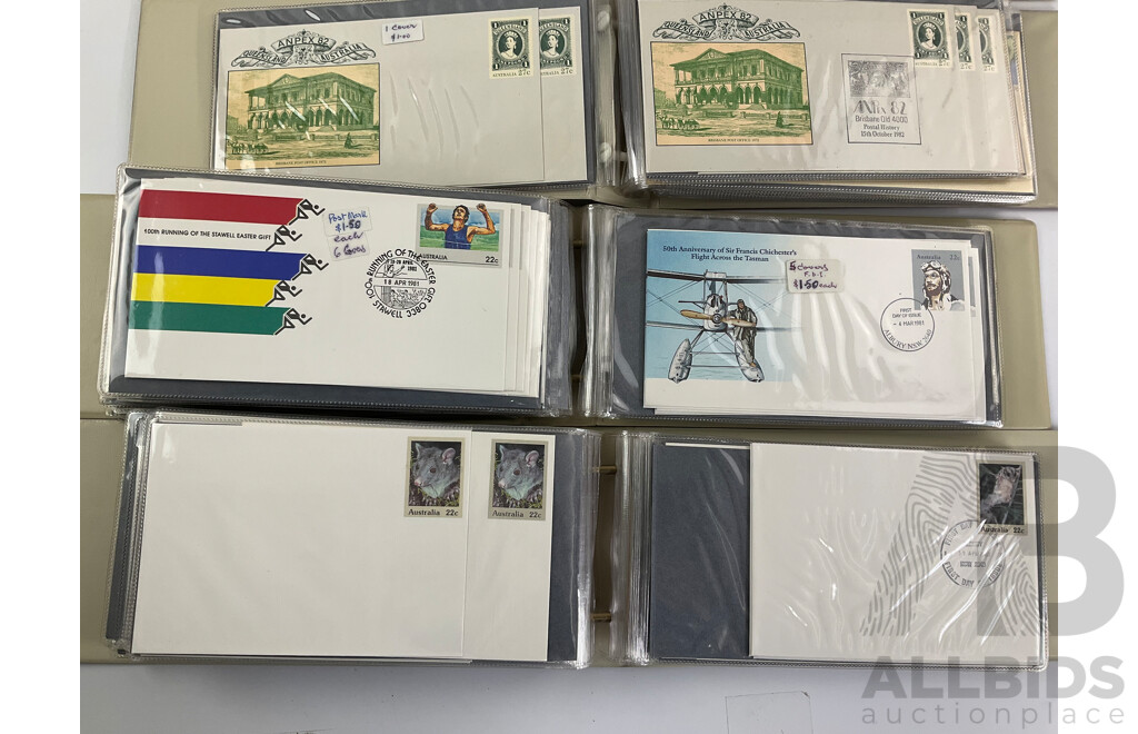 Four Alums of Australian First Day Covers and Pre-Stamped Envelopes, Examples Spanning 1980, 1981, 1982, 1983