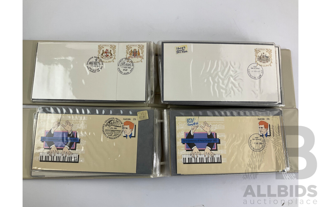 Four Alums of Australian First Day Covers and Pre-Stamped Envelopes, Examples Spanning 1980, 1981, 1982, 1983