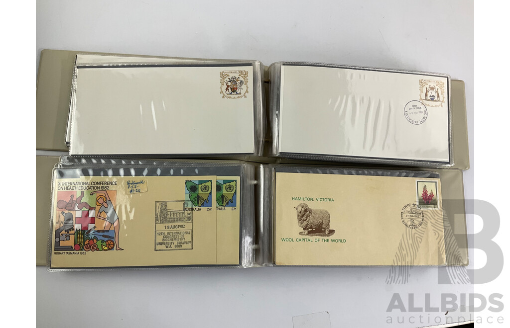 Four Alums of Australian First Day Covers and Pre-Stamped Envelopes, Examples Spanning 1980, 1981, 1982, 1983