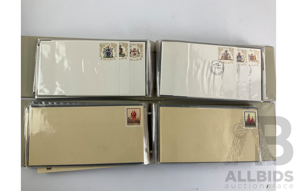 Four Alums of Australian First Day Covers and Pre-Stamped Envelopes, Examples Spanning 1980, 1981, 1982, 1983