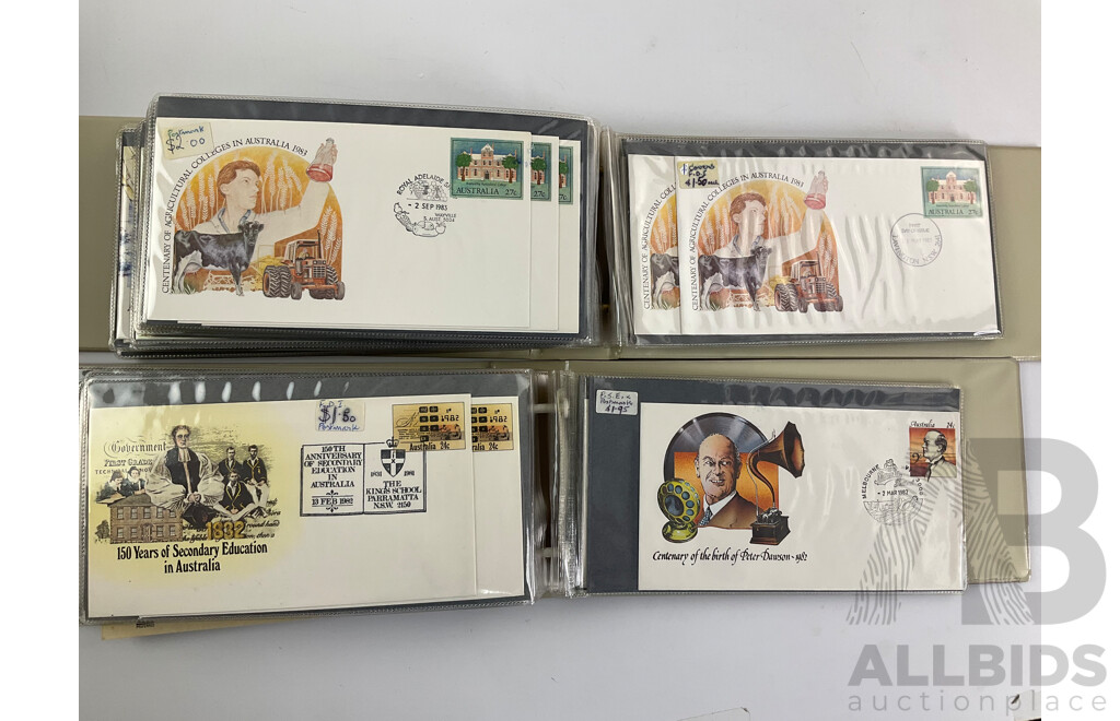 Four Alums of Australian First Day Covers and Pre-Stamped Envelopes, Examples Spanning 1980, 1981, 1982, 1983