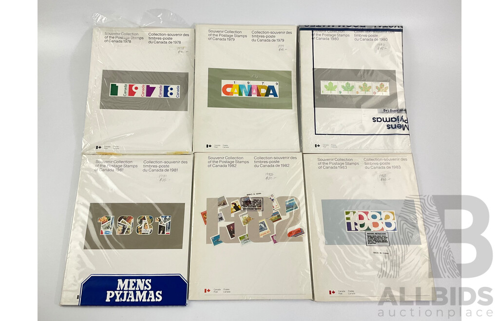 Six Canadian Souvenir Stamp Collection Albums, Consecutive Years 1978 to 1983