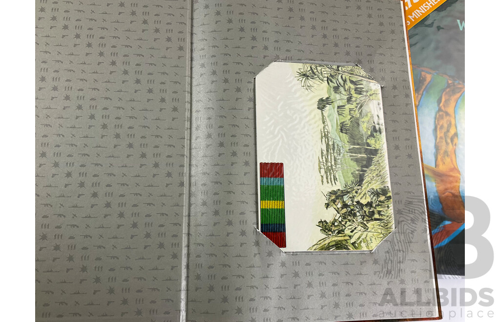 Seven Australian Postal Stamp Books Including Antarctica, International Year of the Family, Christmas Magic, the Women of Oz, Bush Nativity, the World Down Under, Australians Under Fire