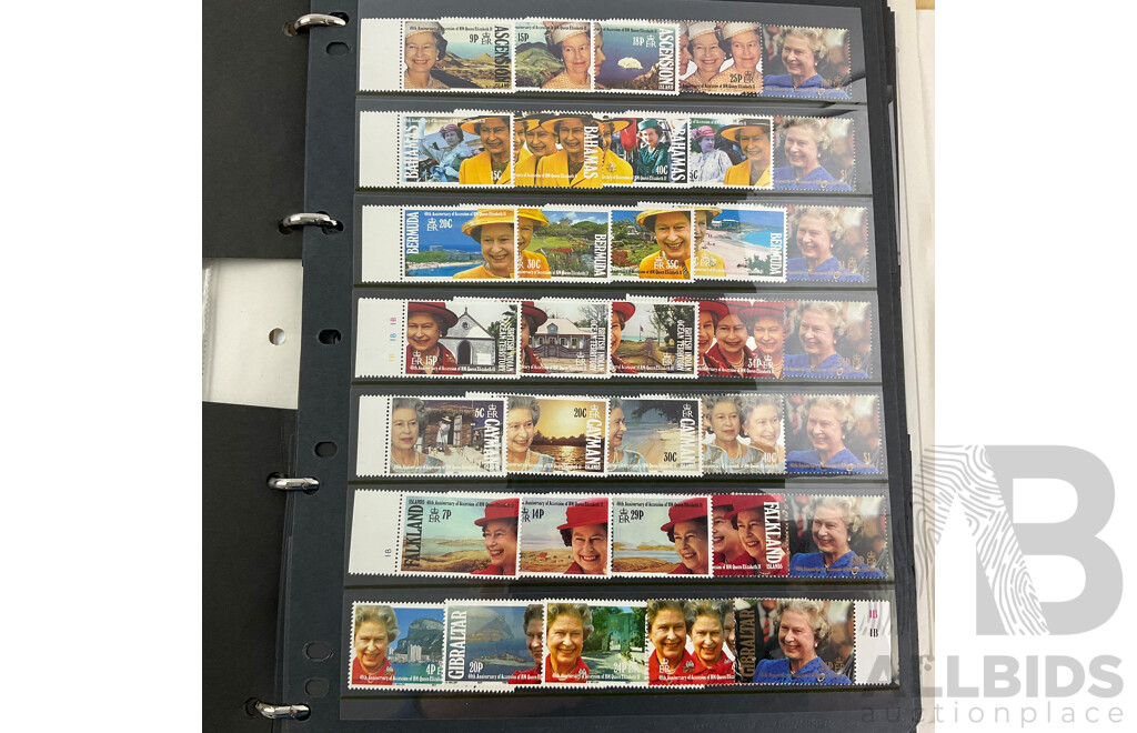 Collection of Commonwealth Countries Mint Stamps Commemorating 40th Anniversary of QE2 Accession, Queen Mother 85th Birthday, Prince Phillip 70th Birthday Including British Virgin Islands, British Indian Ocean Territory, Antigua...........