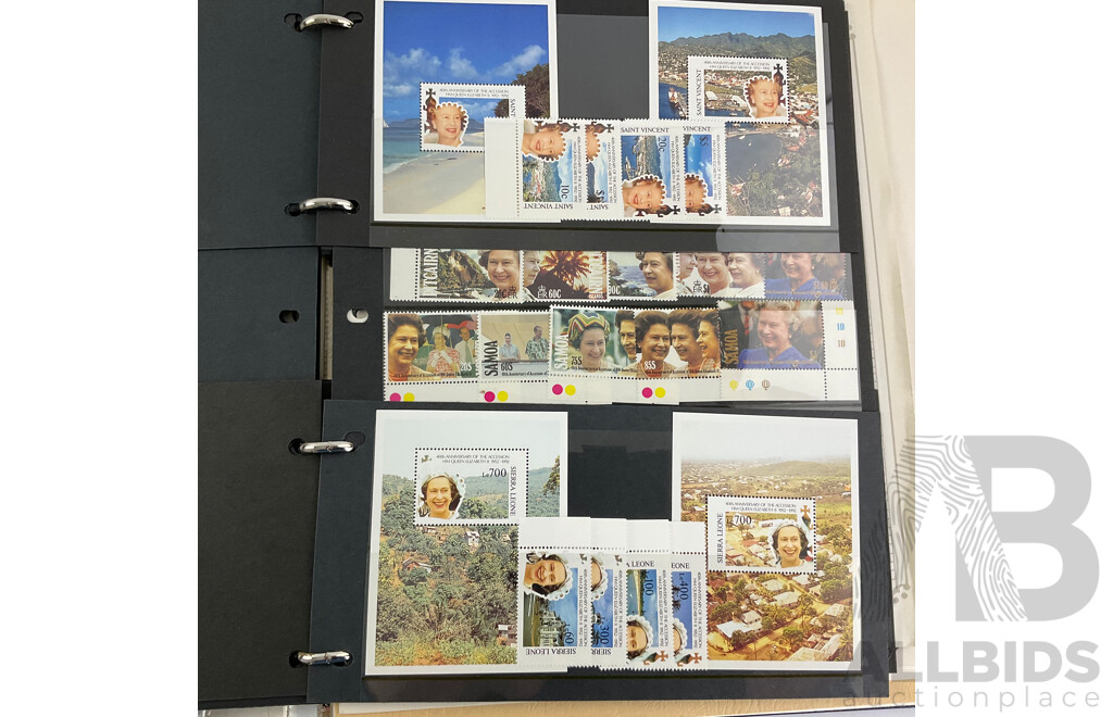 Collection of Commonwealth Countries Mint Stamps Commemorating 40th Anniversary of QE2 Accession, Queen Mother 85th Birthday, Prince Phillip 70th Birthday Including British Virgin Islands, British Indian Ocean Territory, Antigua...........