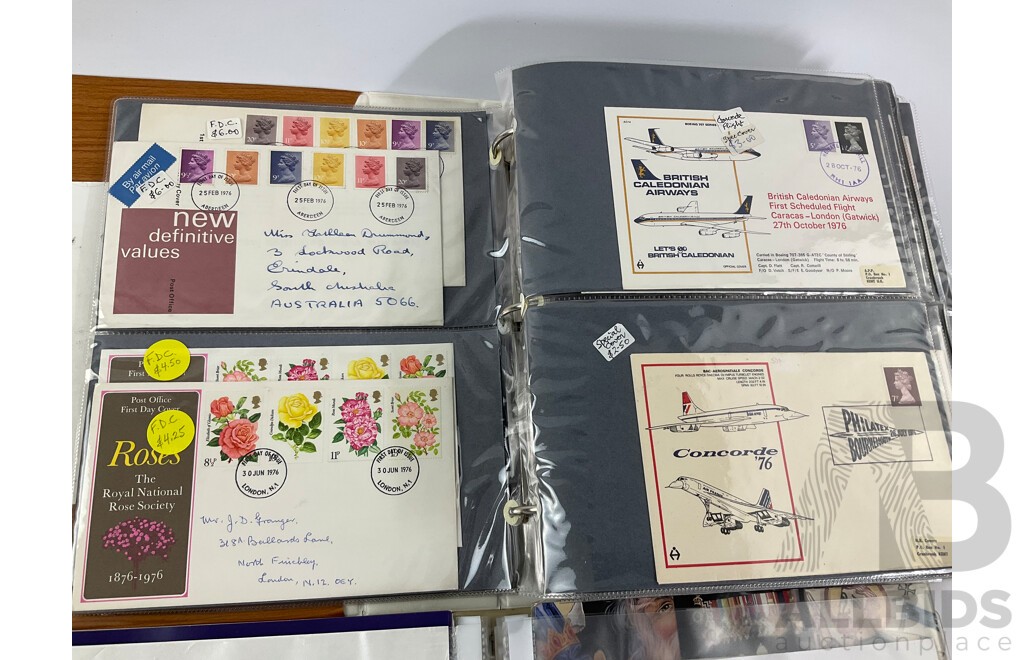 Two Albums of United Kingdom First Day Covers, Examples Spanning 1937 to 1976 with 1990’s Year Packs