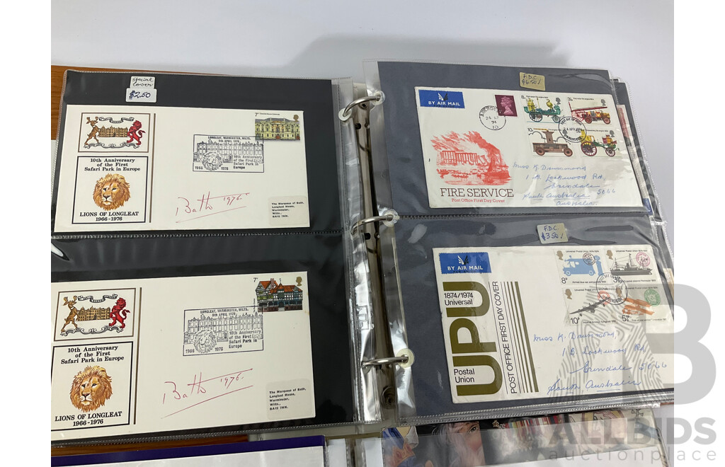 Two Albums of United Kingdom First Day Covers, Examples Spanning 1937 to 1976 with 1990’s Year Packs
