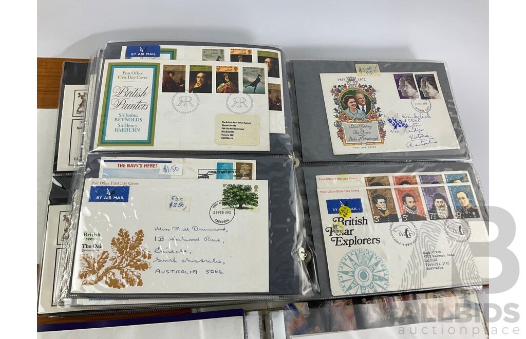 Two Albums of United Kingdom First Day Covers, Examples Spanning 1937 to 1976 with 1990’s Year Packs