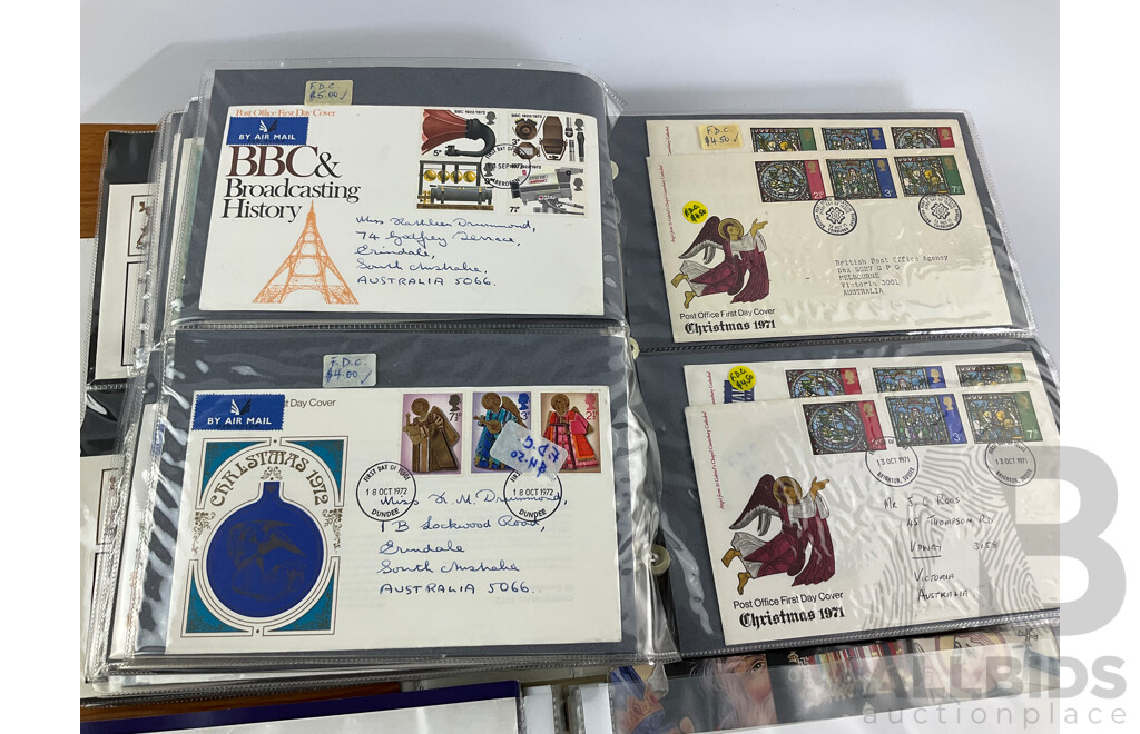 Two Albums of United Kingdom First Day Covers, Examples Spanning 1937 to 1976 with 1990’s Year Packs