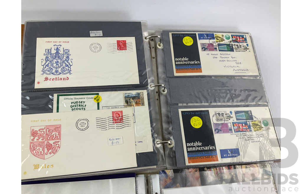Two Albums of United Kingdom First Day Covers, Examples Spanning 1937 to 1976 with 1990’s Year Packs