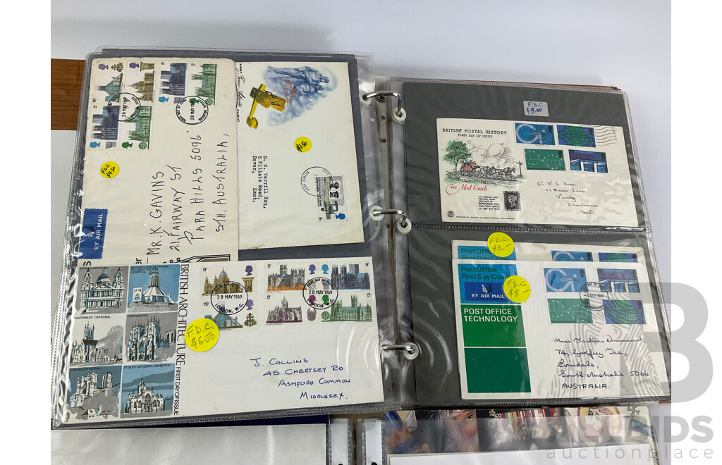 Two Albums of United Kingdom First Day Covers, Examples Spanning 1937 to 1976 with 1990’s Year Packs
