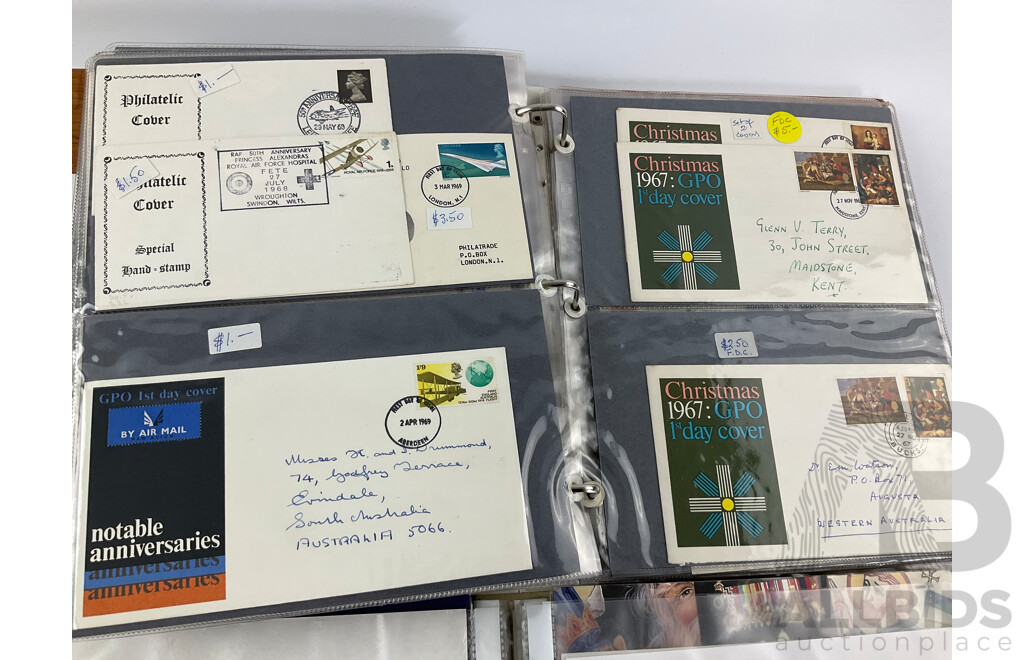 Two Albums of United Kingdom First Day Covers, Examples Spanning 1937 to 1976 with 1990’s Year Packs