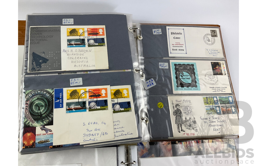 Two Albums of United Kingdom First Day Covers, Examples Spanning 1937 to 1976 with 1990’s Year Packs